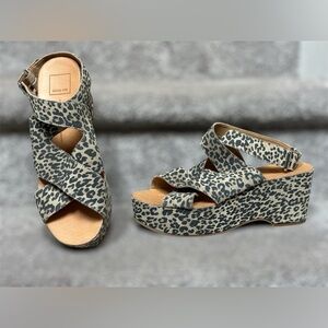 NEW Dolce Vita Leather Cheetah Lenni Open-Toe Wrap Wedge Sandals Women’s 10
